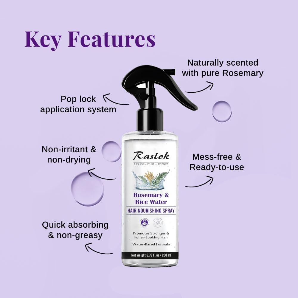 Rosemary & Rice Water Hair Spray - 100% Natural Extracts | Lightweight, Non-Greasy Formula | 6.76 fl oz / 200 ml
