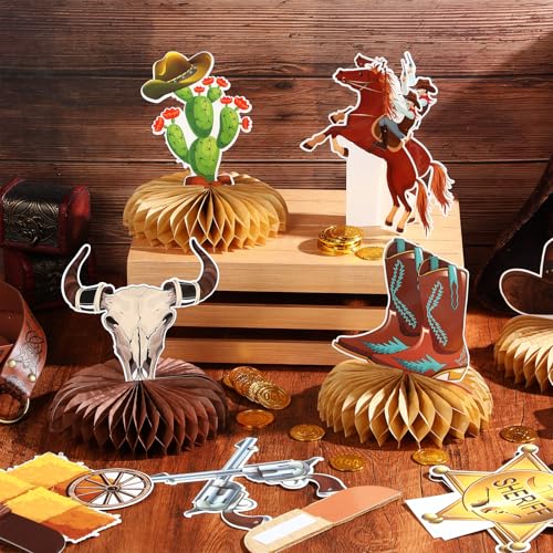 12-Piece Cowboy Party Decorations - Wild West Honeycomb Centerpieces