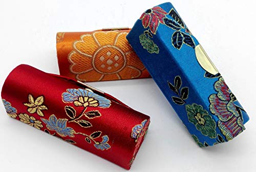 12-Piece Floral Lipstick Case Set with Mirror, Brocade Fabric Organizer
