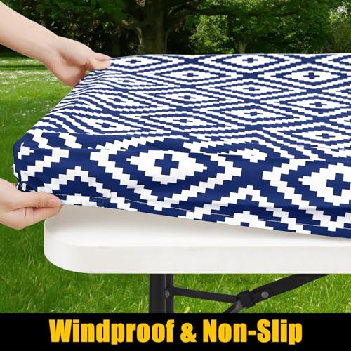 Smiry Waterproof Elastic Fitted Tablecloth for 6FT Tables - Navy