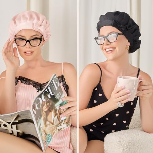 Pink Mulberry Silk Bonnet Sleeping Cap for Women - Adjustable & Breathable