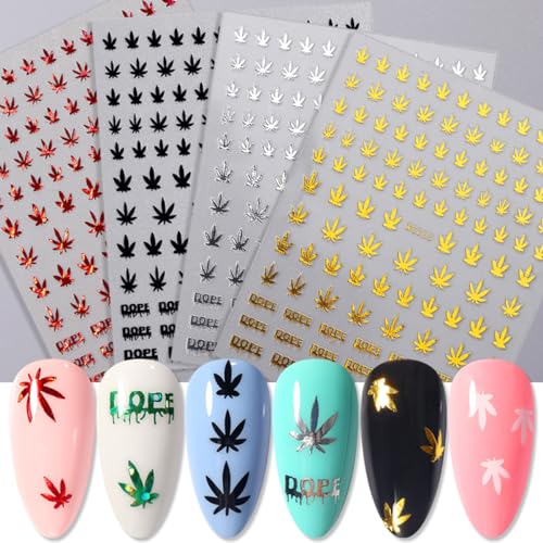 3D Holographic Maple Leaf Nail Stickers - Colorful Nail Art Decals for Manicure