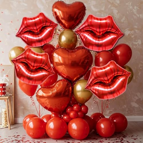 Red Lip Foil Balloons - 6Pcs Huge Kiss Balloons for Parties