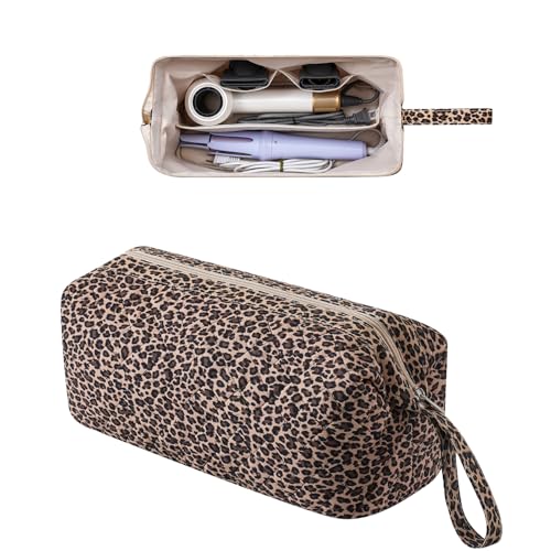 RSRSLEII Leopard Large Quilted Travel Hair Tools Bag with Removable Divider – Fits Hair Dryer & Styling Tools