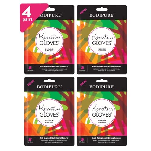 Bodipure Hand Mask 4 Pack - K-Beauty Keratin Deep Moisture & Nail Care