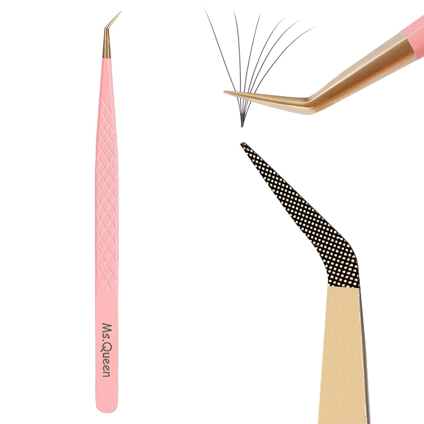 Ms.Queen Isolation Lash Tweezers,45 Degree 14cm Long&Slim Fiber Tip Tweezers for Individual & Classic Eyelash Extensions