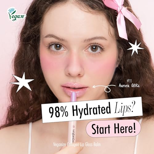 SELF BEAUTY Veganize Collagen Lip Glass Balm in Aurora Glitz - Hydrating Lip Gloss with Hyaluronic Acid for Moisturizing Dry Lips