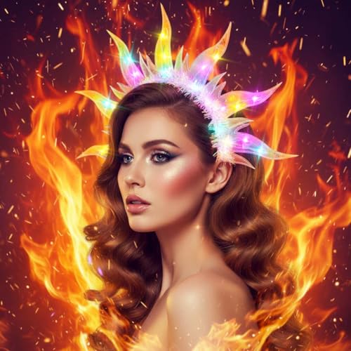 DRESBE Light Up Fire Headband - LED Sun Goddess Halo Headband (Colorful Light) for Women
