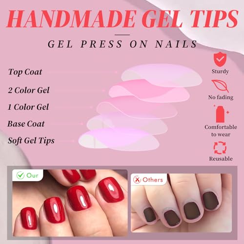 Bellelfin Short Red Square Press-On Nails Kit 120Pcs with Glue & Tools