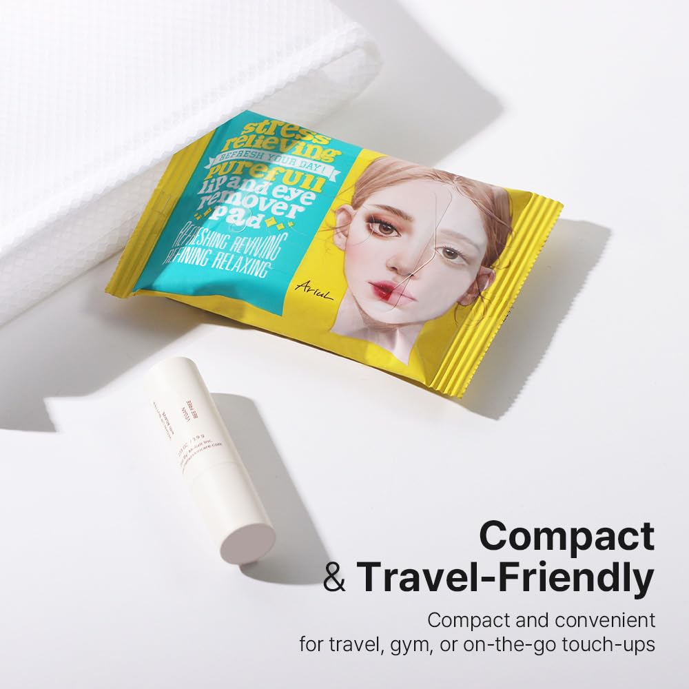 Ariul Purefull Lip & Eye Makeup Remover Pads - Oil-Infused, Gentle Exfoliation | Travel-Friendly Compact (90 Pads)