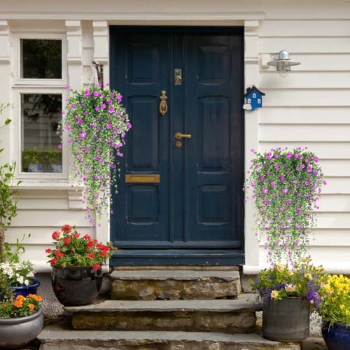 Artificial Hanging Flowers - 3 Pcs UV Resistant Faux Plants for Indoor & Outdoor Decor