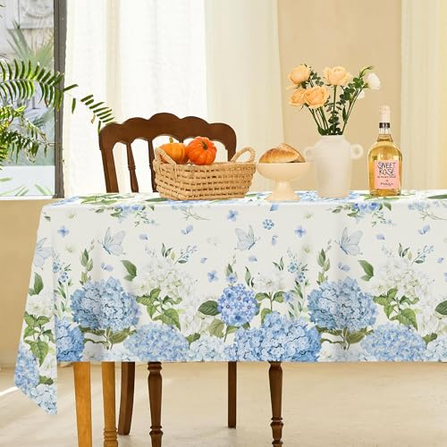 Blue Floral Hydrangea Disposable Tablecloths - 3 Pcs for Parties
