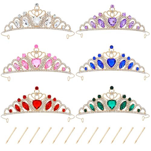 6PCS Gold Metal Glitter Rhinestone Tiara Headbands for Women Bridesmaids Prom Weddings