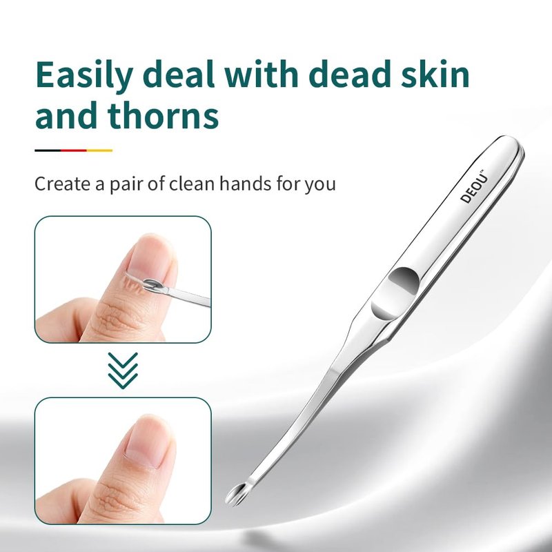 DEOU Professional Stainless Steel Cuticle Pusher with Thick Handle - V - shaped Blade for Precise Dead Skin Removal