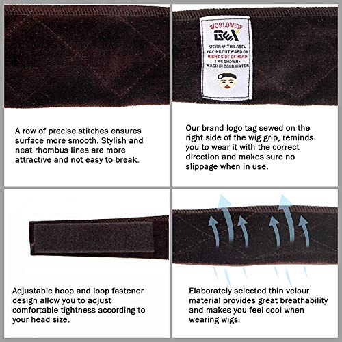 GEXWORLDWIDE Wig Grip Band for Hair, Adjustable Velvet Headband, Dark Brown