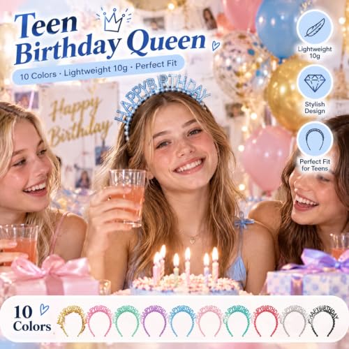 Lawie 10-Pack Colorful Pearl Hair Bands for Women, Birthday Headbands