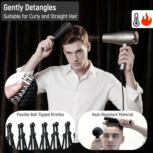 SalonSilk Medium 5-Piece Men Hair Brush & Styling Comb Set - Professional Grooming Tools
