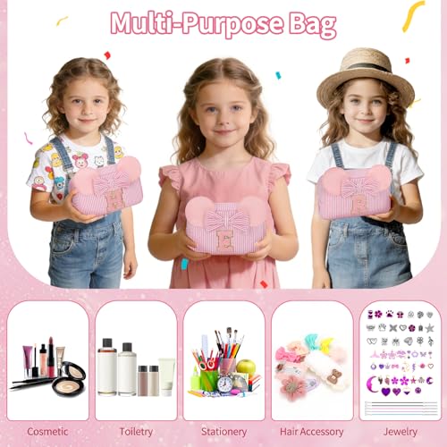 Personalized Initial Makeup Bag - Cute Travel Organizer, Stripe Pink/S