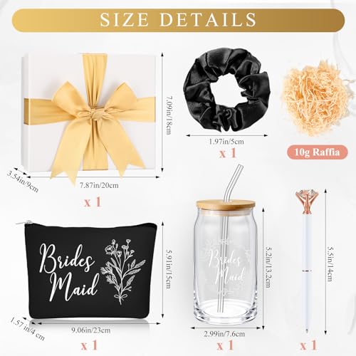 Umigy Bridesmaid Gift Box Set Black/White with Glass Cup Makeup Bag & Accessories