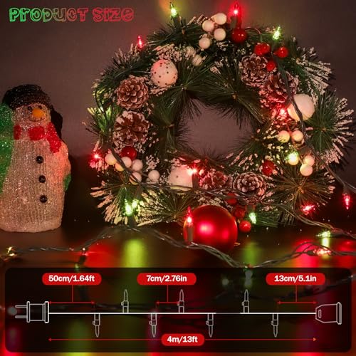 ooLALoo 50 Count Red and Green Mini Christmas Lights, 13FT