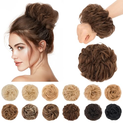 SEGO 25g Human Hair Messy Bun Hairpiece - Wavy Curly Updo in Medium Chocolate Brown