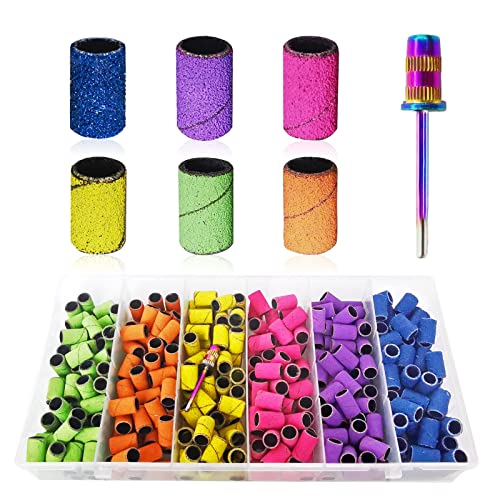 Nail Drill Sanding Bands Set 300pcs Rainbow Colors Coarse to Fine Grit for Acrylic Nails