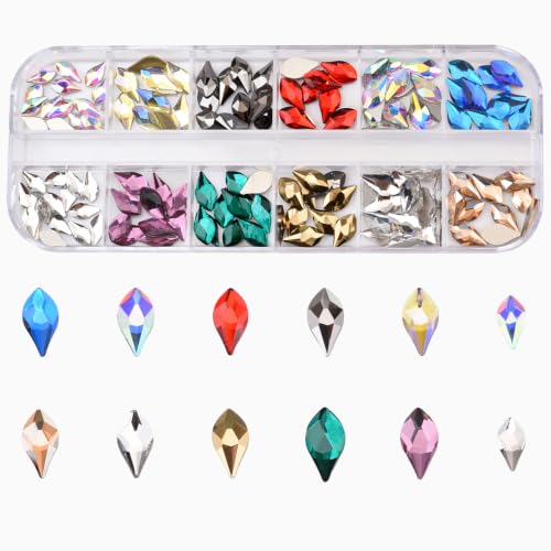 140pcs Flame Shape Glass Nail Rhinestones - 10 Color Flat Back Crystal Set