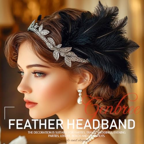 1920s Flapper Headband with Black Feather & Peacock Accent