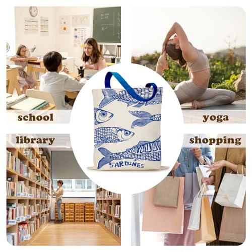 Sardines Canvas Tote Bag for Women - Reusable Grocery Shoulder Bag