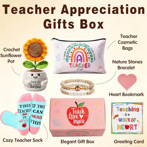 U-Goforst Teacher Appreciation Gift Set with Crochet Sunflower & Accessories