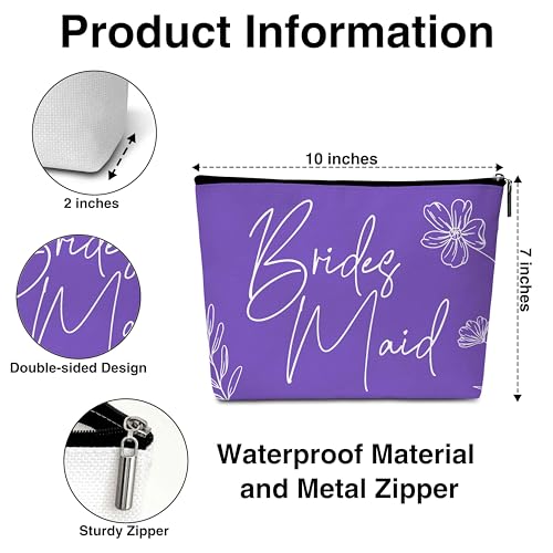 Beshoul Purple Bridesmaid Makeup Bag - Wedding Gift Cosmetic Organizer with Zipper