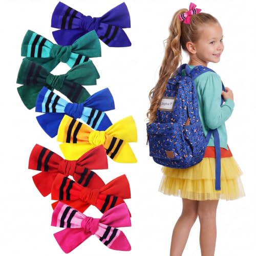8 Pcs Crayon Pencil Hair Bow Clips - Colorful Back to School Hair Accessories
