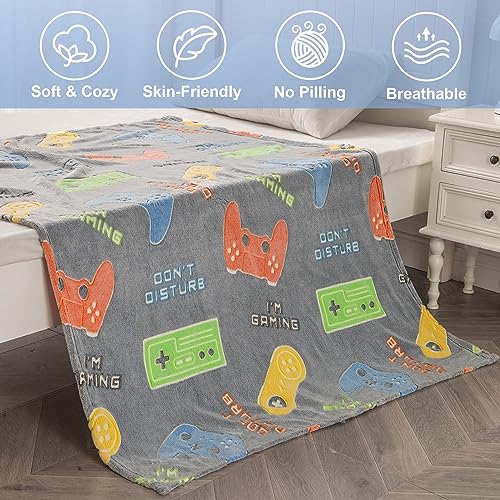 Glow in the Dark Gaming Blanket for Kids - 50"x60" Soft Throw