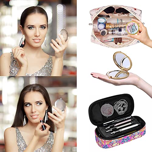 LONNAONE Rosegolden Flower Cat Compact Mirror for Women, Mini Folding Travel Mirror