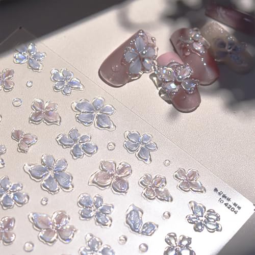 5D Embossed Flower Nail Stickers - Self-Adhesive Glitter Decals