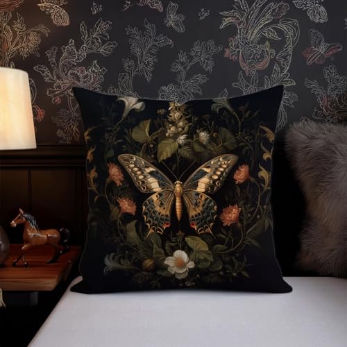 Vintage Butterfly Floral Throw Pillow Cover - 18x18 Inch