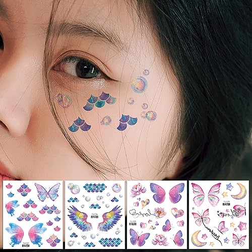 14 Sheets Glitter Butterfly Temporary Tattoos for Face Body & Eye Decoration