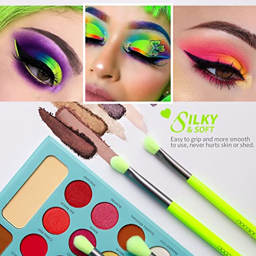 docolor Neon Green Eyeshadow Brush Set 15Pcs – Makeup Tools for Eye Shading & Blending