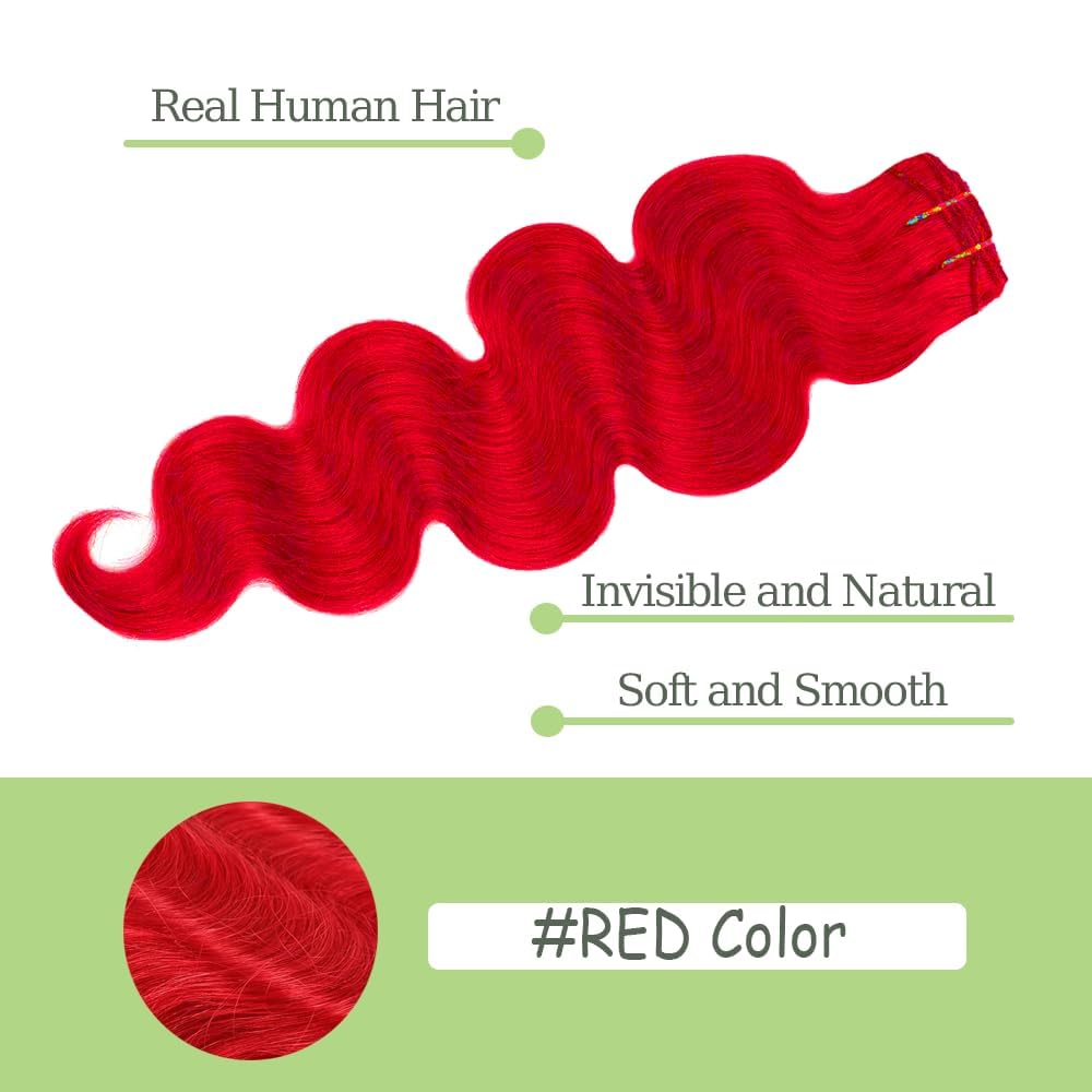 Red Clip in Hair Extensions Real Human Hair, 20 Inch 120g/7Pcs,Full Shine Remy Human Hair,Wine Red Long Wave Clip ins Brazilian Virgin Human Hair Extensions