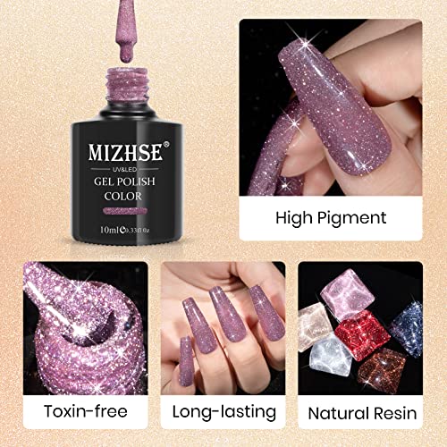 MIZHSE Reflective Glitter Gel Nail Polish Set 2 - 6 Bright Colors, 10ml Each, Sparkly Shimmer, UV LED Nail Art Varnish, DIY Manicure Kit
