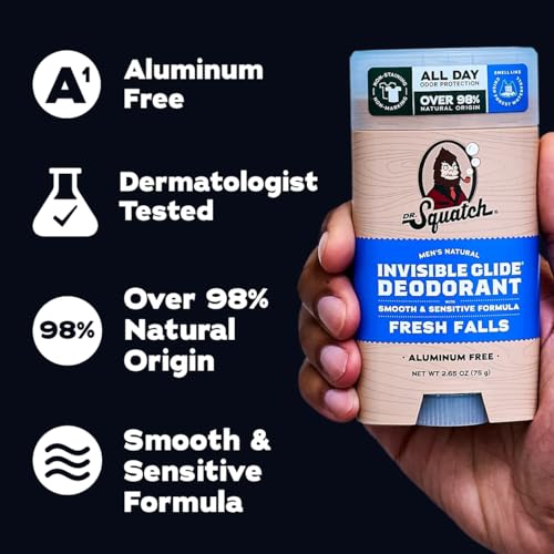 Dr. Squatch Invisible Glide Natural Men¡¯s Deodorant ? Smooth Glide, No Stains ? Aluminum Free Deodorant Men ? Safe for Sensitive Skin ? Fresh Falls + Wood Barrel Bourbon ? 2.65oz (2-Pack)