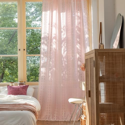 Sutuo Home Pink Boho Curtains 84" Long with Tassels - Light Filtering Drape for Bedroom & Living Room