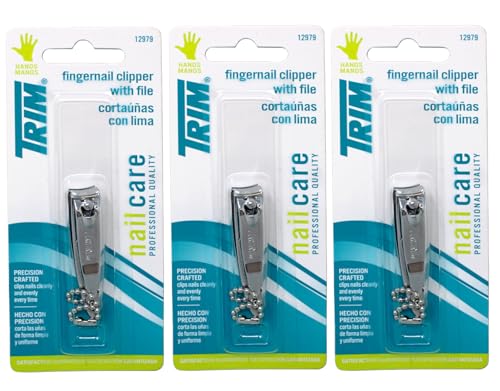 Trim Nail Care Fingernail Clippers - 3 Pack with Nail File