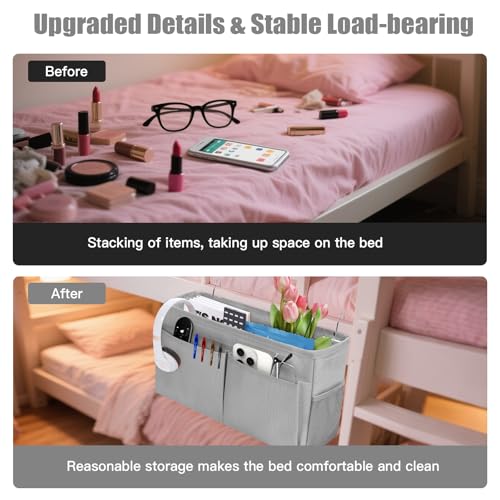 Bedside Caddy Organizer with Straps - Versatile Storage in Grey