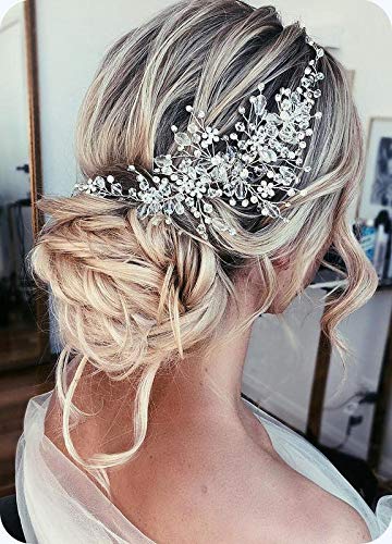 Kercisbeauty Handmade Silver Rhinestone Bridal Hair Vine Headpiece