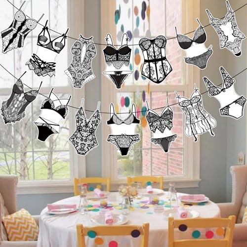 Lingerie Party Banners - 2Pcs Black Bras & Panties Decor for Bridal Showers