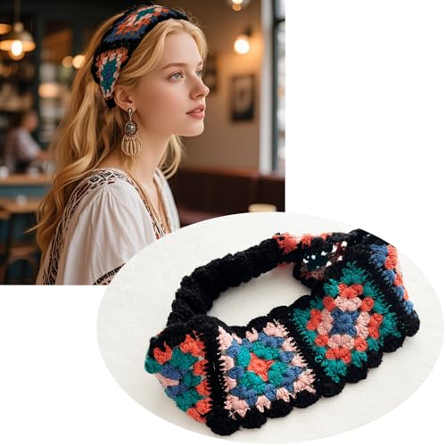 3PCS Handmade Crochet Headbands - Bohemian Knit Elastic Hair Wraps
