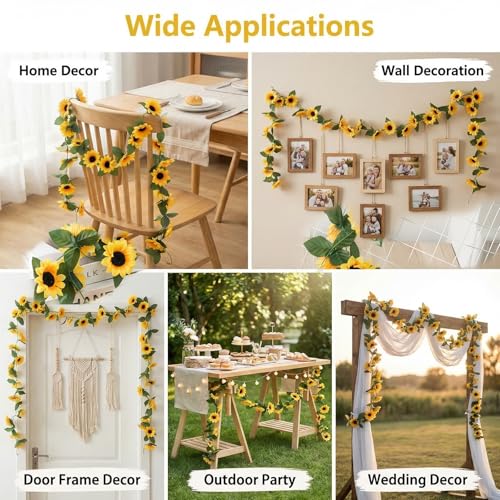 Happyupcity 2Pcs Artificial Sunflower Garland - 7.5FT Silk Vine for Weddings & Decor
