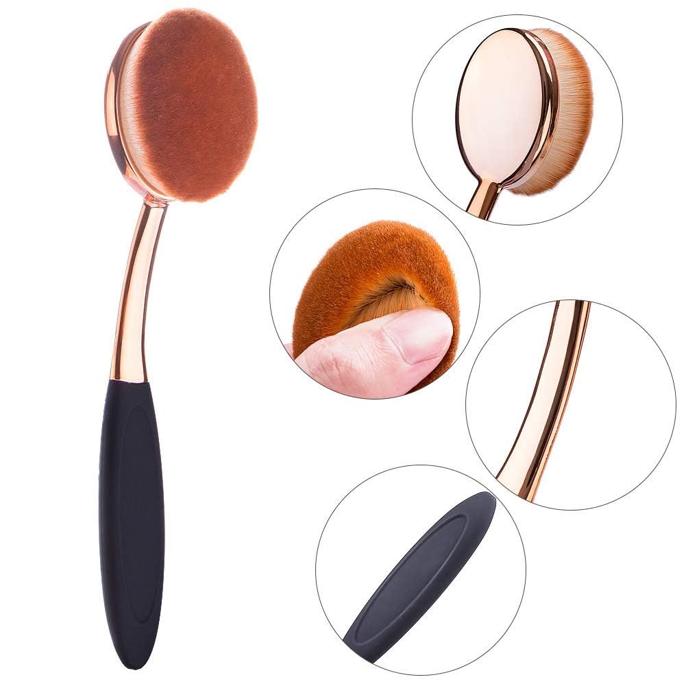 Yoseng Foundation Brush - Rose Gold Oval Makeup Brush with Cover & Egg Cleaner | Soft, Dust-Free Bristles for Flawless Liquid Application