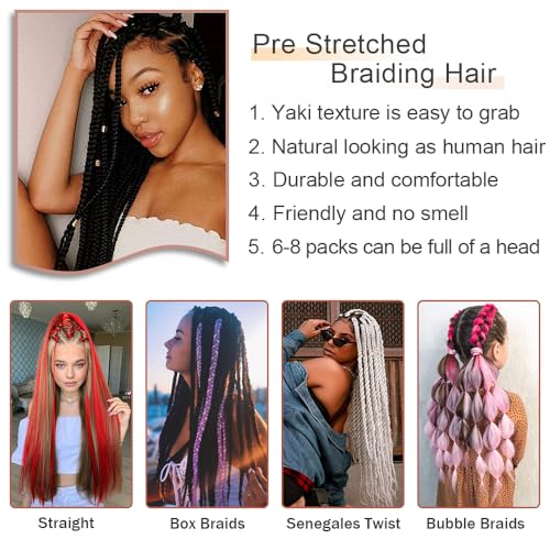 AFNOTE 26 Inch Red Pre Stretched Braiding Hair Extensions for Women